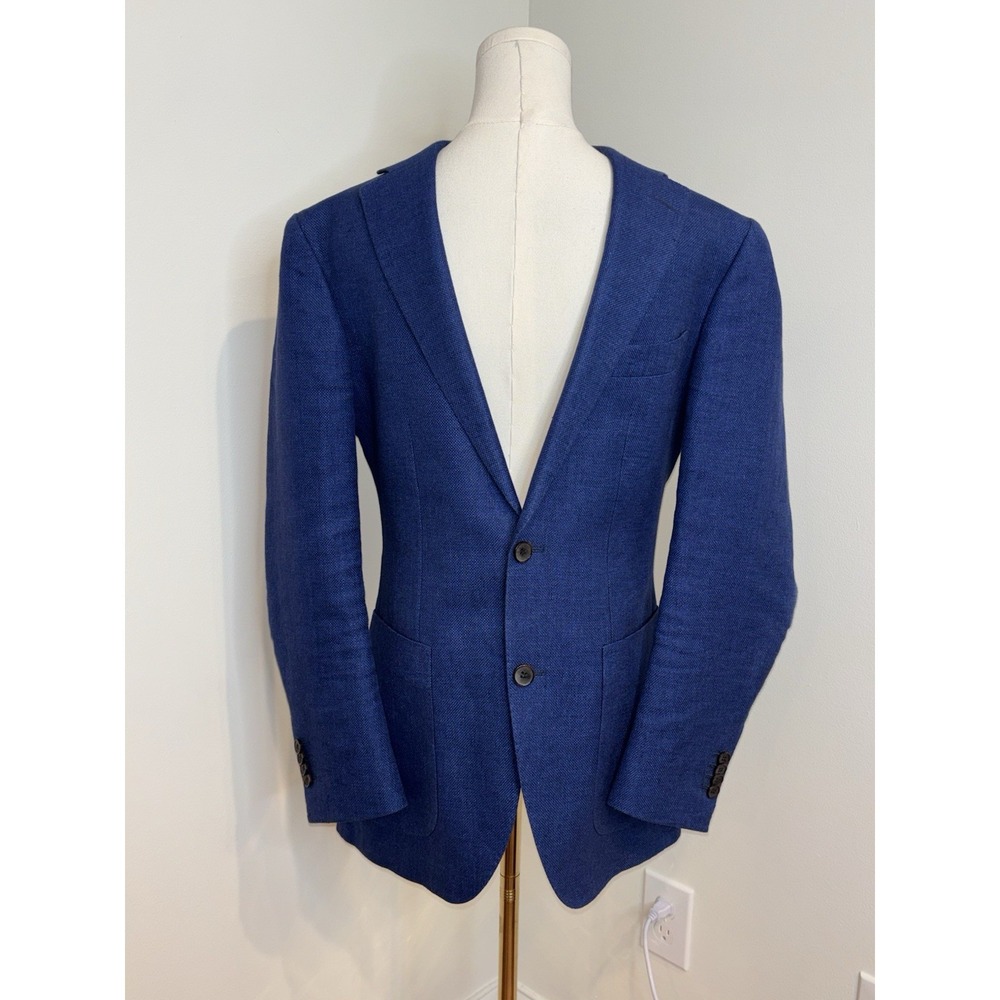 SUITSUPPLY Havana Blazer 36R EU 46 Blue Linen Cotton Angelico Italy Sport Coat
